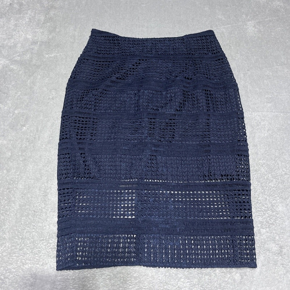 Cupcakes And Cashmere Skirt Womens 4 Navy Blue Crochet Lace Overlay Pencil